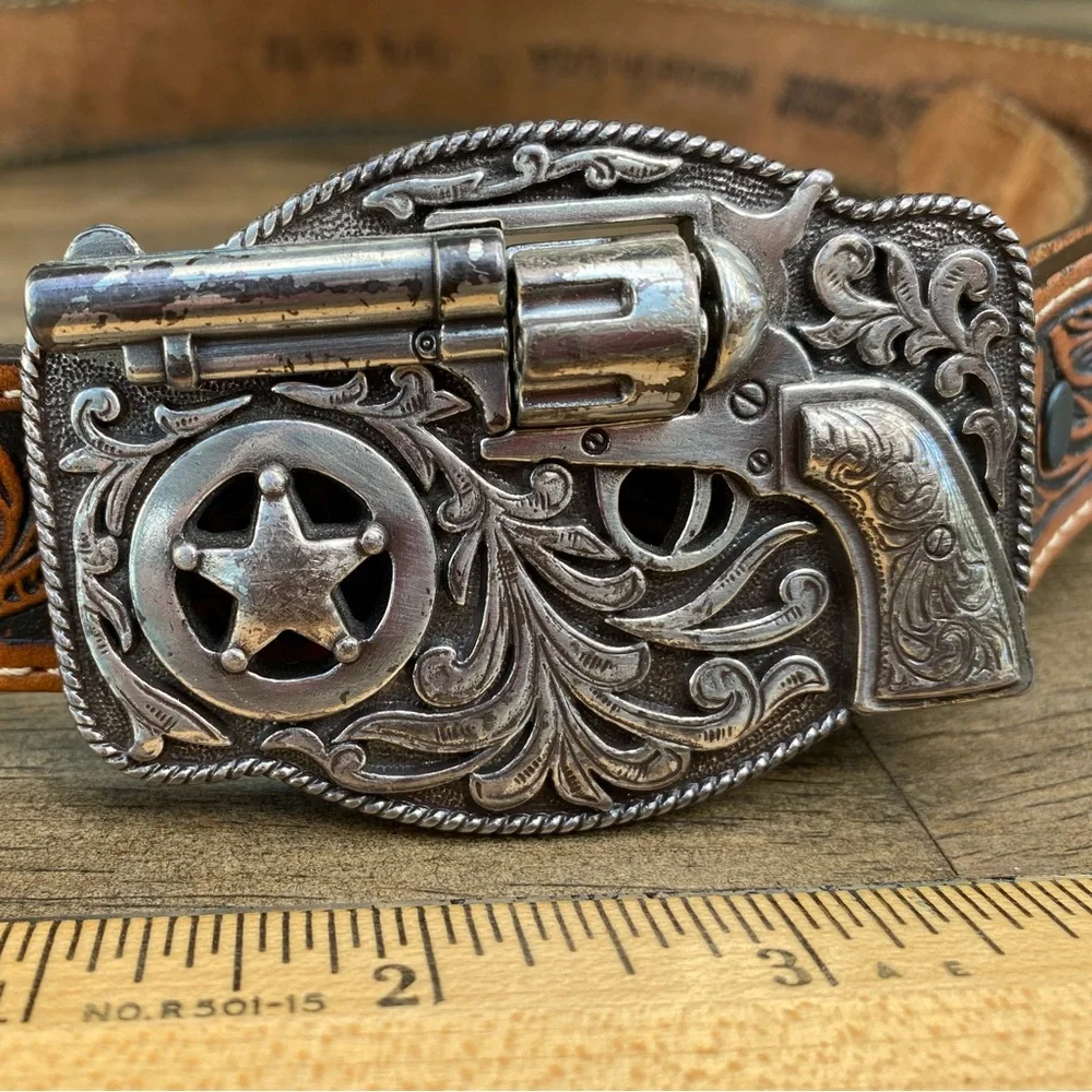 Justin Boots Brown Leather Belt with Silver Buckle